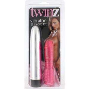 Vibrator + Sleeve met Ribbels & Nopjes - Twinz