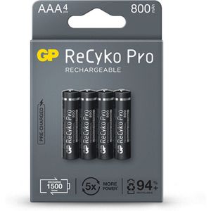 GP ReCyko Pro Oplaadbare AAA / HR03 Ni-Mh Batterijen (4 stuks, 800 mAh)