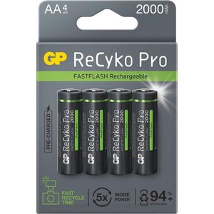 GP AA batterij Oplaadbaar GP NiMH 2000 mAh ReCyko Pro Photoflash 1,2V 4 stuks