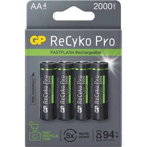 GP ReCyko Pro Photo Flash Oplaadbare AA Ni-Mh Batterijen (4 stuks, 2000 mAh)