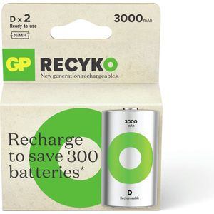 GP Batteries - ReCyko 3000 D - Batterijen - 2 Stuks - Oplaadbaar - 3000 mAh