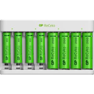 GP ReCyko USB Oplader voor AA / HR6 en AAA / HR03 inclusief Batterijen (4x AA 2100 mAh, 4x AAA 850 mAh)