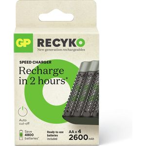 GP USB Snellader + GP ReCyko Oplaadbare AA / HR6 Ni-Mh Batterijen (4 stuks, 2600 mAh)