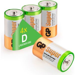 D Mono batterij GP Alkaline Super 1,5 V 4 stuks