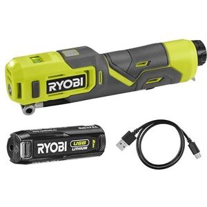 Ryobi RI4-120G, oplaadbare accucompressor met USB-C, voor het snel oppompen van fietsbanden en sportballen tot 100 psi, led-display met achtergrondverlichting, 1 accu met 2,0 Ah meegeleverd