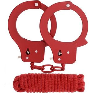 Bondage Set met Handboeien en Touw - Rood