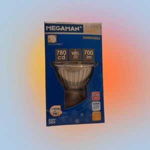 MEGAMAN U-DIM LED Techniek 4000K koelWit GU10 fitting par16 7Watt vergelijkbaar met 50Watt is DIMBAAR 700Lumen EnergielabelA+ / F