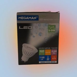 Megaman U-DIM LED lamp GU10 Fitting Koel Wit 4000Kelvin 460Lumen Energielabel A+ / F slechts 7Watt vergelijkbaar met 50Watt