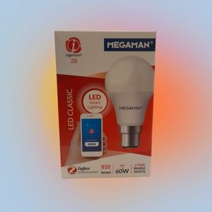 Megaman ZB ZigBee Smart LED lamp WarmWit 810Lumen Energielabel A+ / F slechts 9Watt vergelijkbaar met 60WattZowel met een B22 als E27 grote fitting!