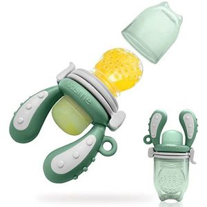 KIDSME Fruitspeen voor baby's vanaf 4-24 maanden, siliconen, bijtring voor fruit, groenten, babyvoeding, dubbele capaciteit, BPA-vrij (L2), groen, L
