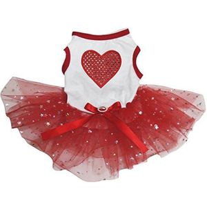 Petitebelle Puppy Hond Kleding Pailletten Hart Top Rode Streep Jurk, Large, White Red Star