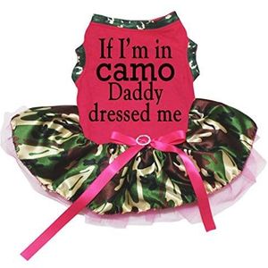Petitebelle papa gekleed mij in camo shirt camouflage puppy hond jurk, XX-Large, roze