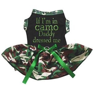 Petitebelle papa gekleed mij in camo shirt camouflage puppy hond jurk, X-Small, Zwart
