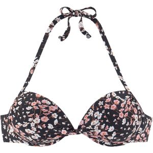 Lascana - Blair - Push-up Bikinitop - Zwart - Gebloemd - Met Beugel