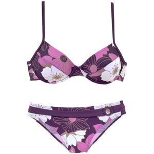 Lascana - Beugelbikini - Paars - Floraal Ontwerp - Bikini-broek met Voorbedekking