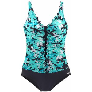 Turquoise Badpak - Gedessineerd - Zonder Beugels - Ingewerkte Softcups - Machinewas - Polyamide