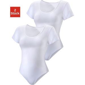 Bodystocking - Wit - Elastische Katoenkwaliteit - Ronde Hals - Aansluitend