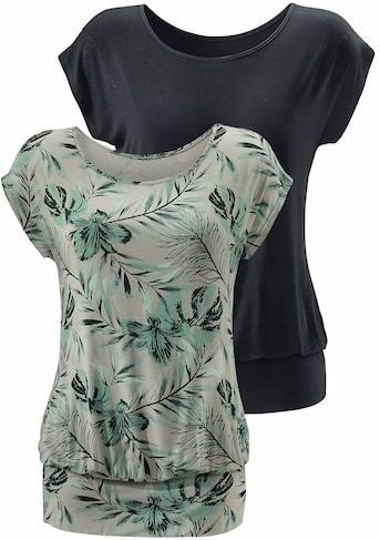 LASCANA Longshirt »mit breitem Bund«, (2er-Pack), aus weichem Viskose-Stretch