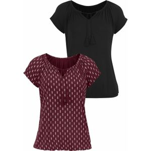 Vivance Kurzarmshirt "mit leicht gerafftem Ausschnitt", (2er-Pack), aus weichem Viskose-Stretch