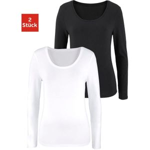 Vivance Shirt - Longsleeve - Zwart/Wit - Elastische Katoenkwaliteit - Set van 2