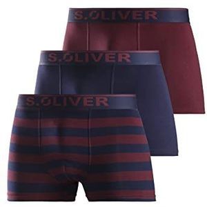 s.Oliver RED LABEL Bodywear LM Heren s.Oliv 3X gestreepte boxershorts, bordeaux/marineblauw, passend (3-pack), bordeaux/marineblauw, S