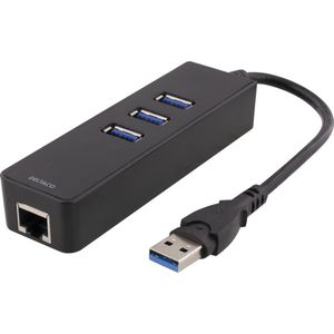 Unitek USB3.0 HUB 3 poorten +1 poort Gigabit Ethernet (USB-A, 3 Havens), Docking station + USB-hub, Zwart