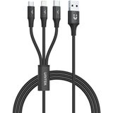 Unitek Premium Multi 3-in-1 USB-oplaadkabel, universeel, meervoudige oplaadkabel, micro-USB/type C/Lightning 3A, 1,2 m, voor iPhone/Android smartphone, zwart.