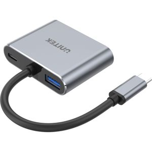 Unitek D1049A Interface Hub USB 2.0 Type-C 480 Mbit/s Zilver (USB C), Docking station + USB-hub, Zilver