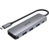 Unitek - UHUB P5+ - USB-C Hub - Grijs - 6 Havens - Power Delivery 100W