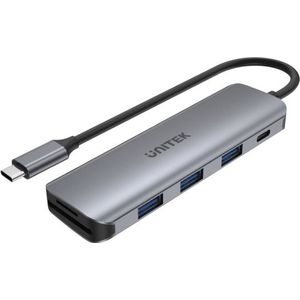 Unitek - UHUB P5+ - USB-C Hub - Grijs - 6 Havens - Power Delivery 100W