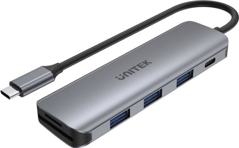 Unitek - UHUB P5+ - USB-C Hub - Grijs - 6 Havens - Power Delivery 100W