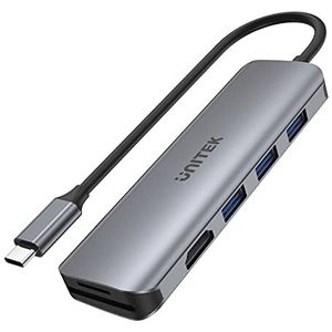 uHUB P5+ 6-in-1 USB-C hub met HDMI en Dual Card Reader H1107F / USB 3.1 Gen1 5Gbps SuperSpeed/Ultraplatte aluminium behuizing / 4K @30Hz HDMI met HDCP2.2