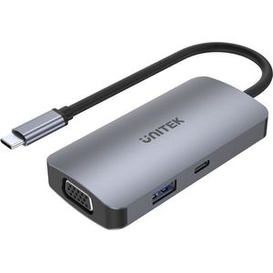 Unitek P5 Trio USB 3.2 Gen 1 (3.1 Gen 1) Type-C (USB C), Docking station + USB-hub, Grijs