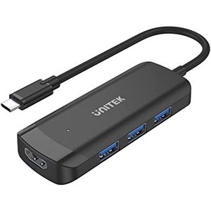 UNITEK uHUB Q4+ 4-in-1 Powered USB-C Hub met HDMI - Nieuwe Generatie Chipset - BC1.2 Power Charging Technology - USB3.0 SuperSpeed ​​Data Transfer 5Gbps - 4K Ultra HD-Video-Uitgang