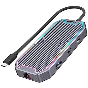 Unitek - HUB USB-C HDMI RJ45 PD 100W - Docking Station - Grijs - 7 Poorten, 100W Laadvermogen, 10 Gbit/s Overdrachtssnelheid