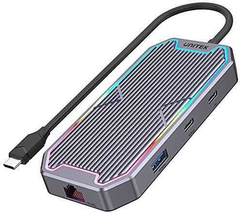 Unitek - HUB USB-C HDMI RJ45 PD 100W - Docking Station - Grijs - 7 Poorten, 100W Laadvermogen, 10 Gbit/s Overdrachtssnelheid
