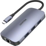 Unitek HUB USB-C N9+ HDMI 2.0 PD 100W SD LEZER (USB C), Docking station + USB-hub, Zilver