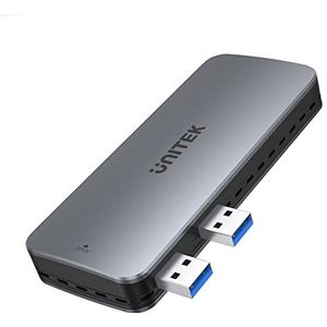 Unitek S1224A SolidForce PCIe/NVMe M.2 SSD 10Gbps behuizing voor PS5 / Dual USB A/aluminium warmtewisselaar/siliconen warmtegeleidingspads/rubberen houder, 15 cm USB-A-kabel