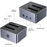 Unitek - Y-3026GY01-EU - Schijfkloonstation - Grijs - USB 5Gbps - 2 x SATA