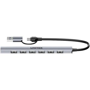 Unitek - HUB USB-A/C 7W1 - Docking Station - Grijs - 7 Poorten