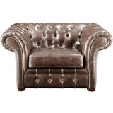 Fauteuil chesterfield CLOTAIRE van 100% leer met lived-in aspect L 127 cm x H 73 cm x D 90 cm