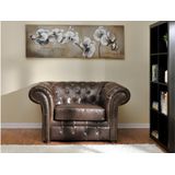 Fauteuil chesterfield CLOTAIRE van 100% leer met lived-in aspect L 127 cm x H 73 cm x D 90 cm