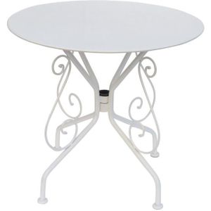 MYLIA Tuintafel van metaal met smeedijzer aspect - wit - GUERMANTES L 80 cm x H 71 cm x D 80 cm