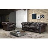 Fauteuil chesterfield BRENTON 100% buffelleer - bruin tinten