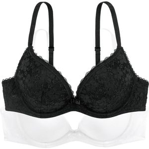 Dorina 2-Pack Push up / Plunge BH's - Sonia - Goedkope T-shirt kanten Bh's - 3/4 Cup - 85C - Wit