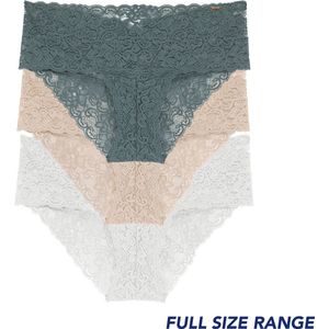 Dorina - Lana - Dames Slip - Groen/Huidskleur/Wit - 3-Pack van Kanten Microfiber