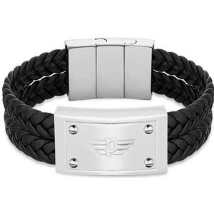 Police, Accessoires, Heren, Grijs, ONE Size, Leer, Heren Leren Zwart Armband 200mm Valoriou Peagb 2214602
