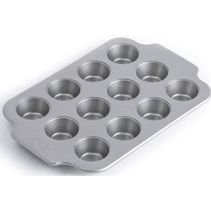 KitchenAid Bakeware Gealuminiseerd Staal PFAS-Vrij Antiaanbaak 12-Kops Mini Muffin Bakje, Ovenbestendig, Vaatwasmachinebestendig, Grijs