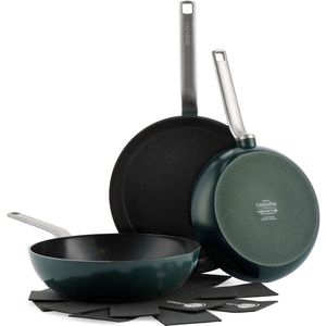 GreenPan Evolution koekenpannenset 3-delig - met pannenbeschermers - donkergroen - inductie - PFAS-vrij