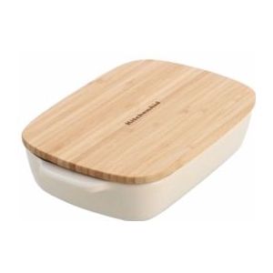 KitchenAid Ovenschaal met bamboe deksel - medium - amandel wit